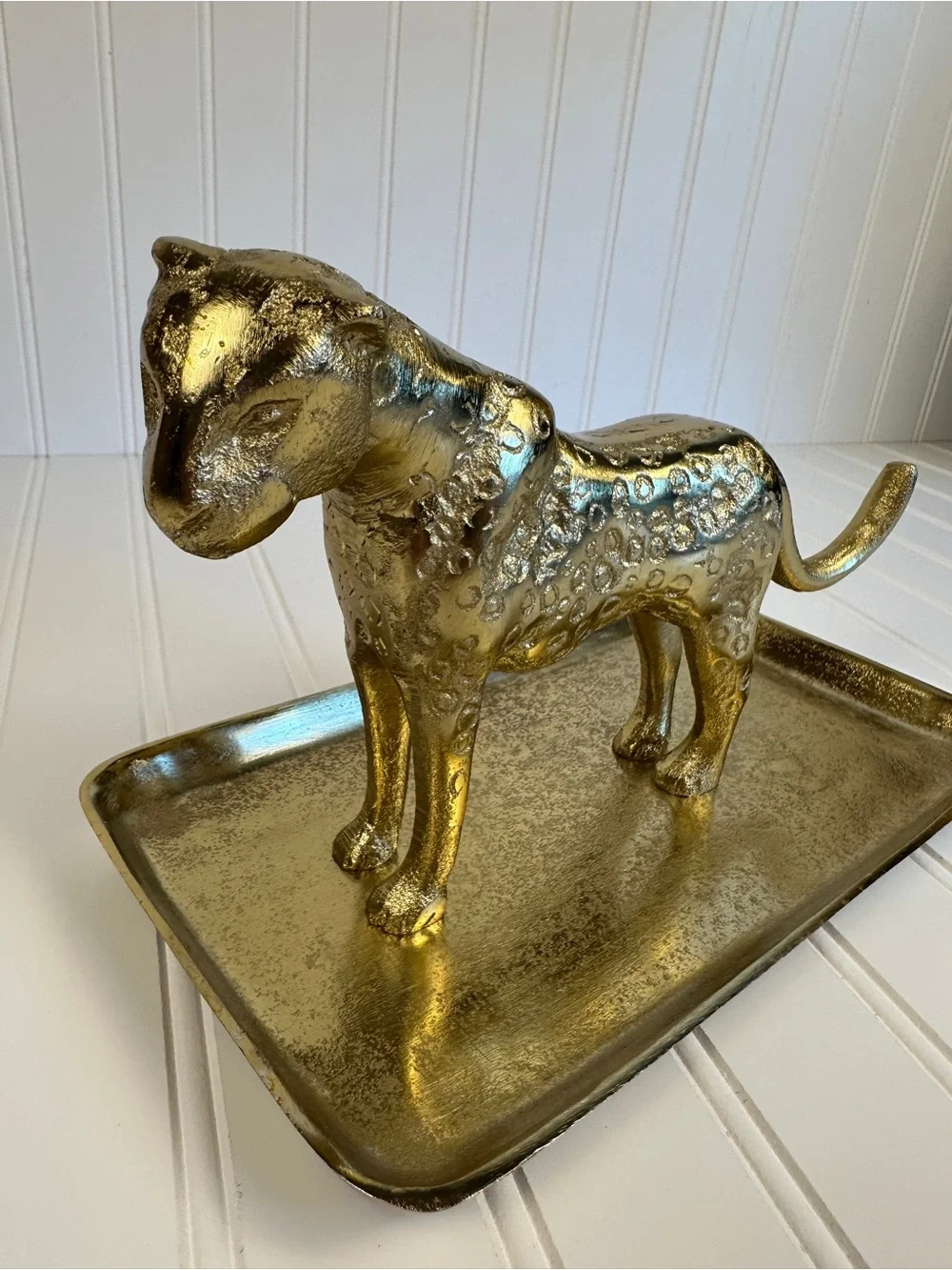 Gold Leopard Jewelry Tray - Decorative Metal Catchall